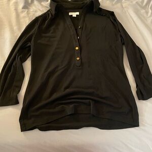 Black Long Sleeve Button-Up Top